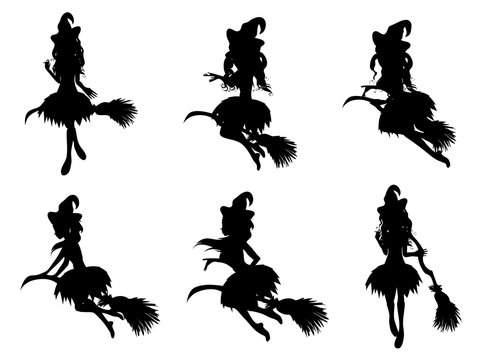 Witch with Broom Silhouette