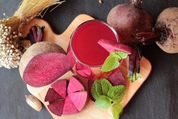 Fresh juicy beetroot and juice.