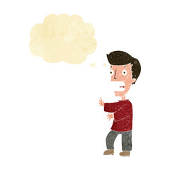cartoon terrified man with thought bubble