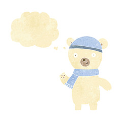 cartoon waving polar bear with thought bubble