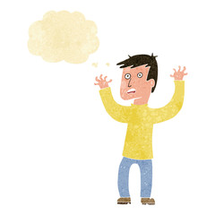 cartoon terrified man with thought bubble