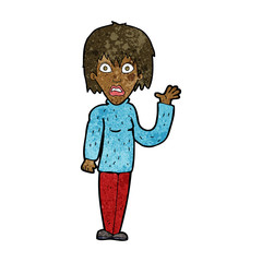 cartoon shocked woman waving hand