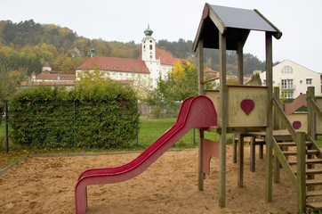 Children slide. Children wooden playground in the park in Eichstaett,Bavaria,Germany
