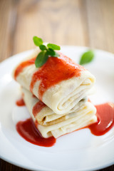 sweet pancakes with strawberry jam