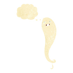 cartoon spooky ghost with thought bubble