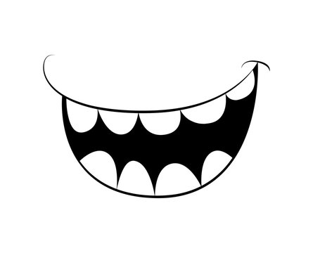 Cartoon smile, mouth, lips with teeth. vector silhouette, outline illustration isolated on white background