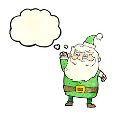 cartoon santa claus with thought bubble