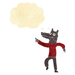 cartoon wolf man with thought bubble