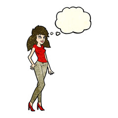 cartoon pretty woman with thought bubble