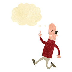 cartoon bald man with idea with thought bubble