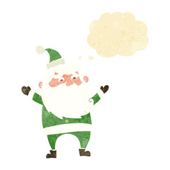 cartoon happy santa claus with thought bubble