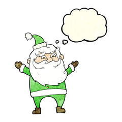 cartoon happy santa claus with thought bubble