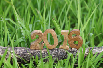 Happy New Year 2016, nature concept and wood number idea