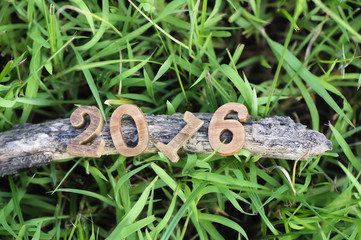 Happy New Year 2016, nature concept and wood number idea