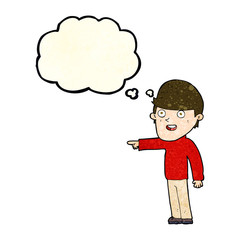 cartoon pointing man with thought bubble