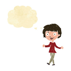 cartoon confused woman with thought bubble