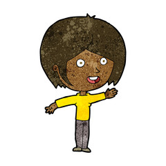 cartoon happy girl waving