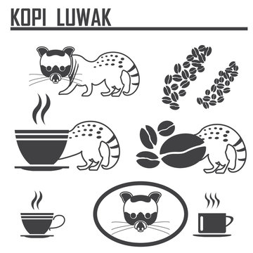 Luwak Kopi, Coffee Icon Set.