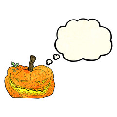 cartoon halloween pumpkin with thought bubble