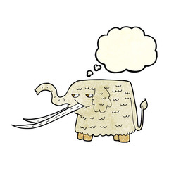 cartoon woolly mammoth with thought bubble