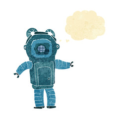 cartoon deep sea diver  with thought bubble
