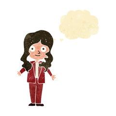 cartoon friendly business woman with thought bubble