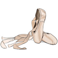 Hand-drawn style pointe shoes. EPS8 vector 