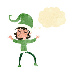 santa's helper cartoon with thought bubble