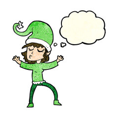 santa's helper cartoon with thought bubble
