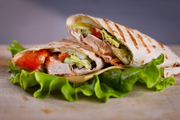 Fresh homemade chicken wrap tortilla
