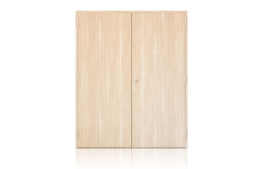 Isolate Close up Wooden vintage door  with white wall