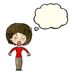 cartoon woman with closed eyes with thought bubble