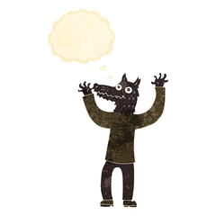 cartoon wolf man with thought bubble
