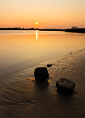 Fototapeta na wymiar Peaceful sunset at the river Rhine in the Netherlands