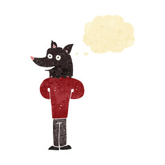 cartoon wolf man with thought bubble