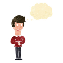 cartoon man sticking out tongue with thought bubble