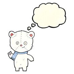 Fototapeta premium cartoon polar bear waving with thought bubble