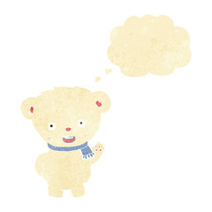 cartoon polar bear waving with thought bubble
