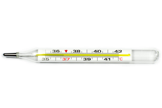 Medical mercury thermometer isolated on white