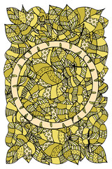 round frame of leaves