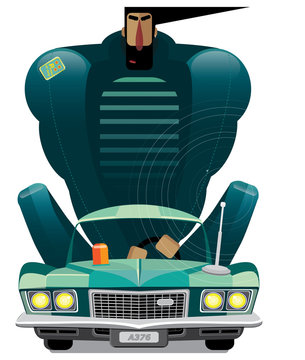 recommend clip art: Man in retro car