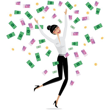 Money Falling On Business Woman