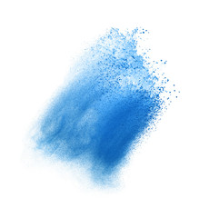 Freeze motion of blue dust explosion isolated on white backgroun