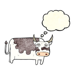 cartoon cow with thought bubble
