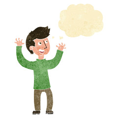 cartoon happy man with thought bubble