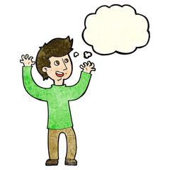 cartoon happy man with thought bubble