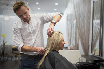 Woman visiting hair salon