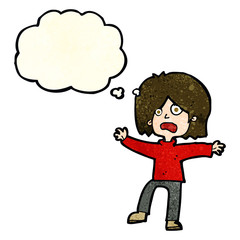 cartoon scared person with thought bubble