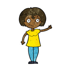 cartoon happy woman pointing