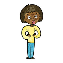 cartoon woman gesturing at self